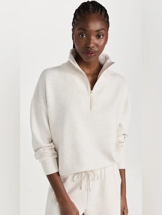 NWT Varley SET Hawley Half Zip Sweatshirt & Atrium High Rise Shorts 4.5 IVMF - Picture 3 of 10